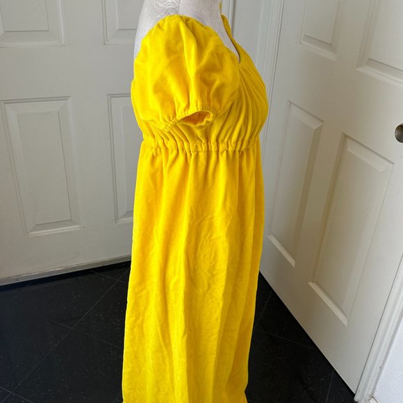 Vintage 70s Byer California Yellow Maxi Dress Empire Waist, Velvet Juliet Gown S - Picture 5 of 9